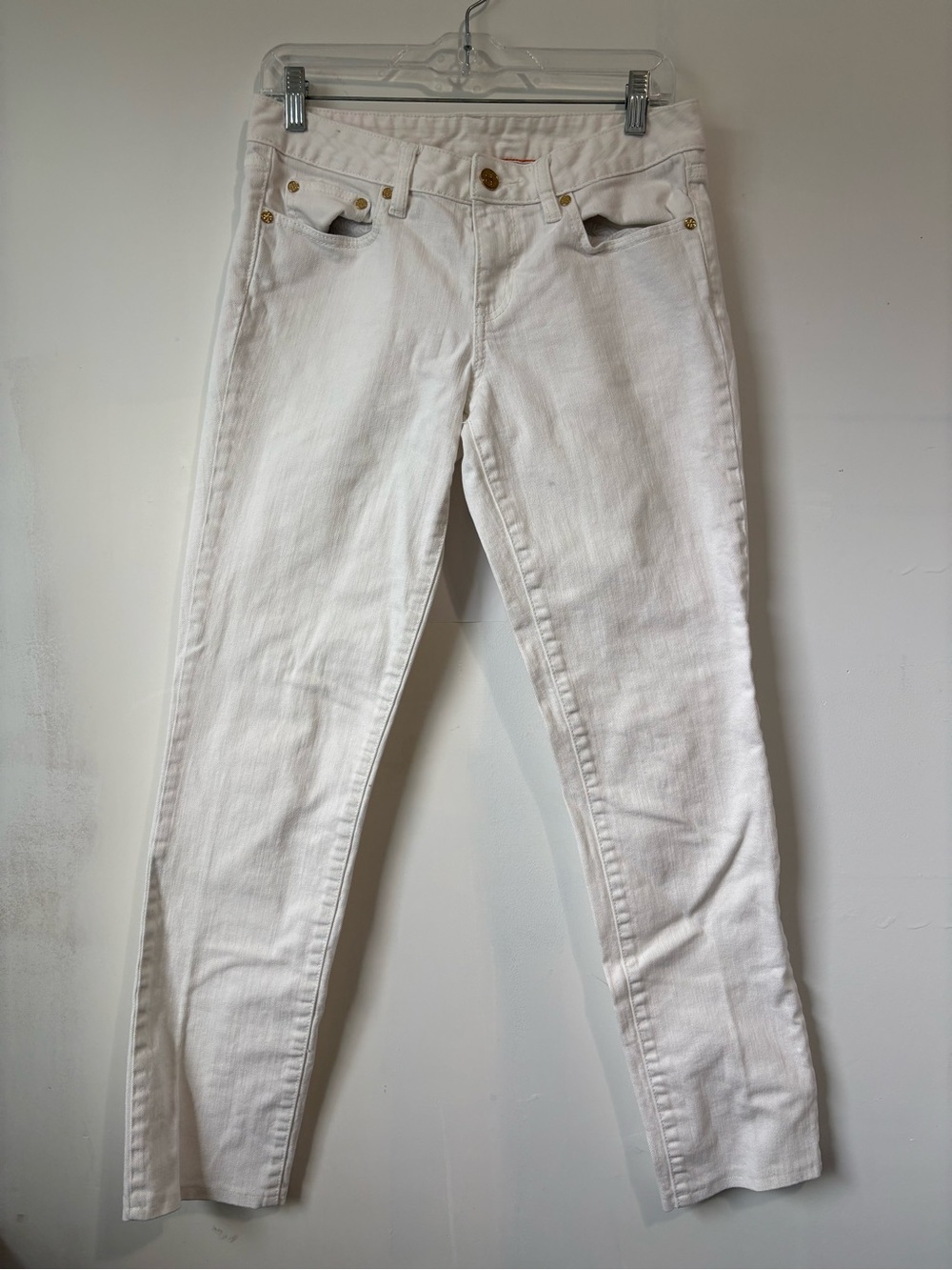 Tory Burch White Skinny Jeans with Gold Hardware